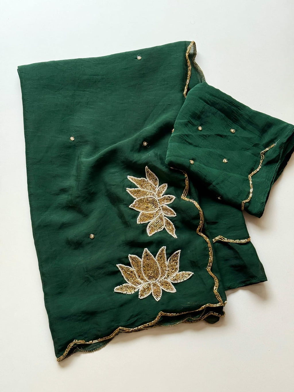 GREEN RANGOLI CRUSH SAREE WITH CUTDANA WORK