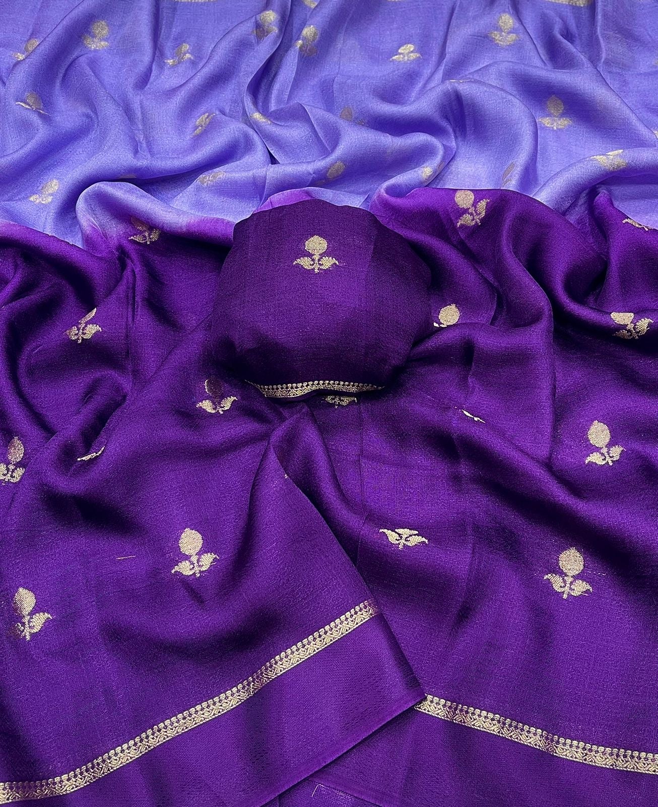 PURPLE & LAVENDER SHADED VISCOSE KHADI SILK SAREE WITH JACQUARD DESIGN