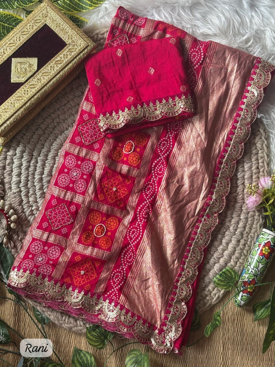 PINK SOFT VISCOSE GEORGETTE SAREE WITH PATOLA PALLU WITH CUTDANA HANDWORK AND EMBROIDERY LACE BORDER