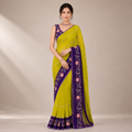YELLOW AND PURPLE CRUNCHY PADDING SAREE WITH EMBROIDERY & SEQUENCE CUTDANA WORK
