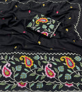 BLACK STAR GORGETTE SAREE WITH FLORAL EMBROIDERY WORK