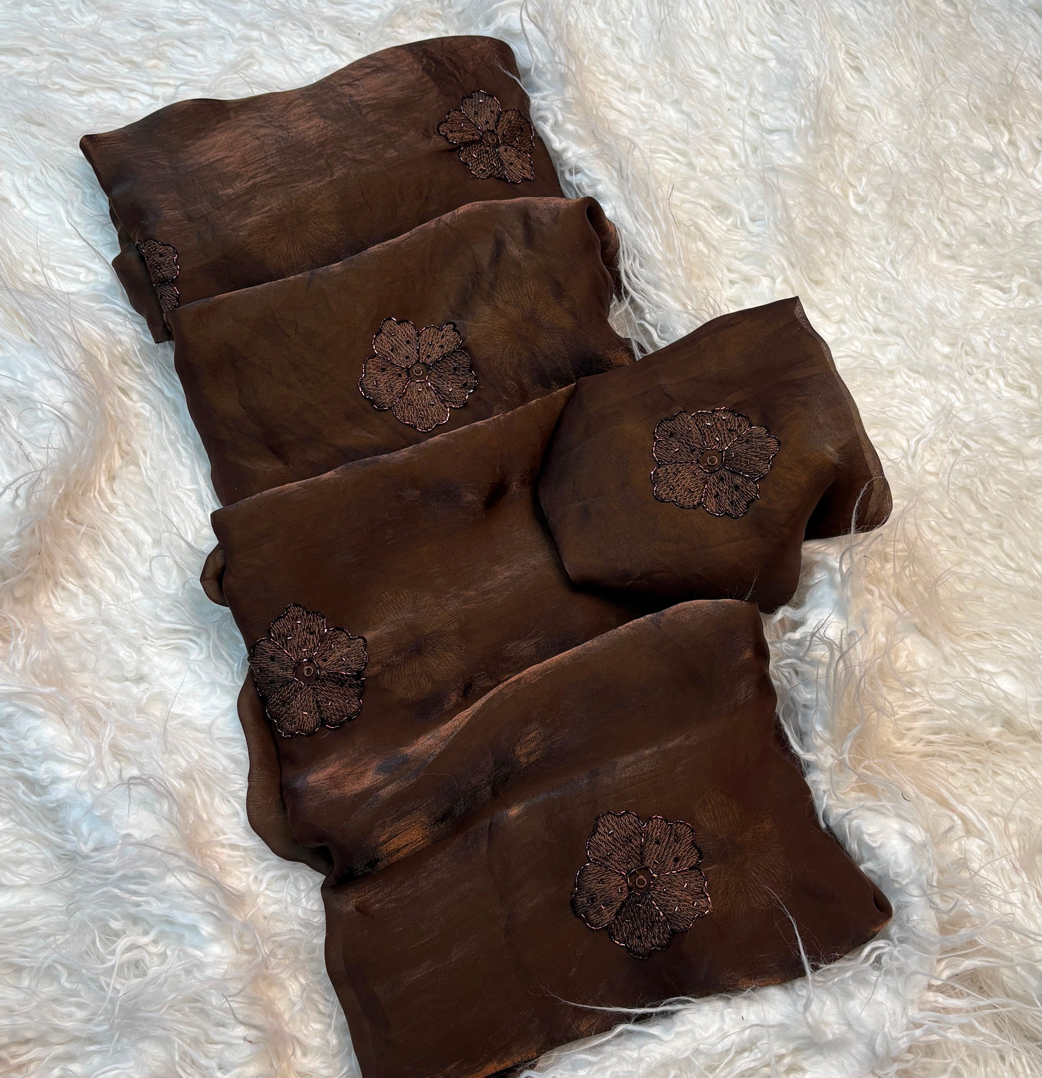 COFFEE SPACE FENDY SILK SAREE WITH BEADS AND EMBROIDERY WORK