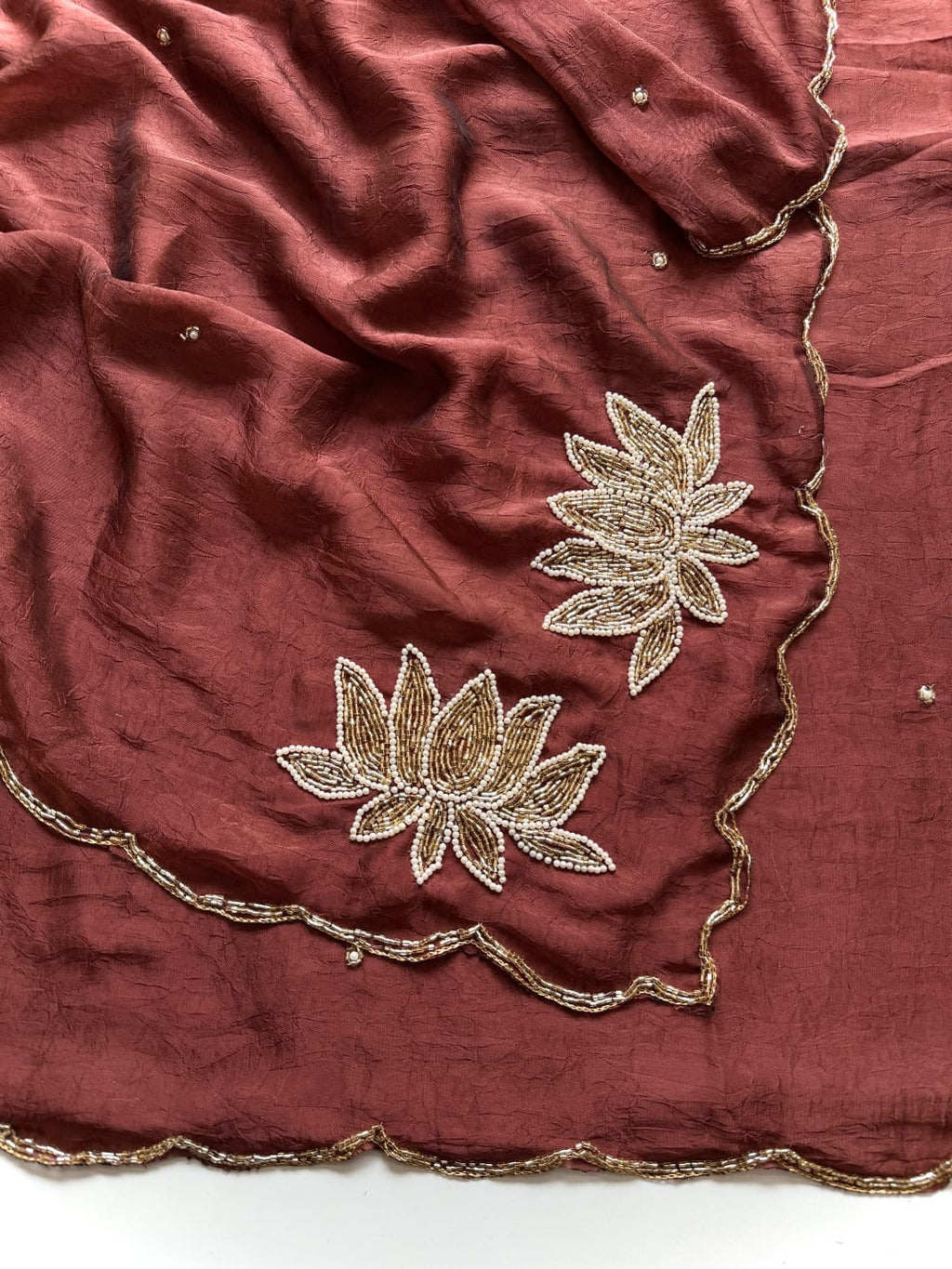 BROWN RANGOLI CRUSH SAREE WITH CUTDANA WORK