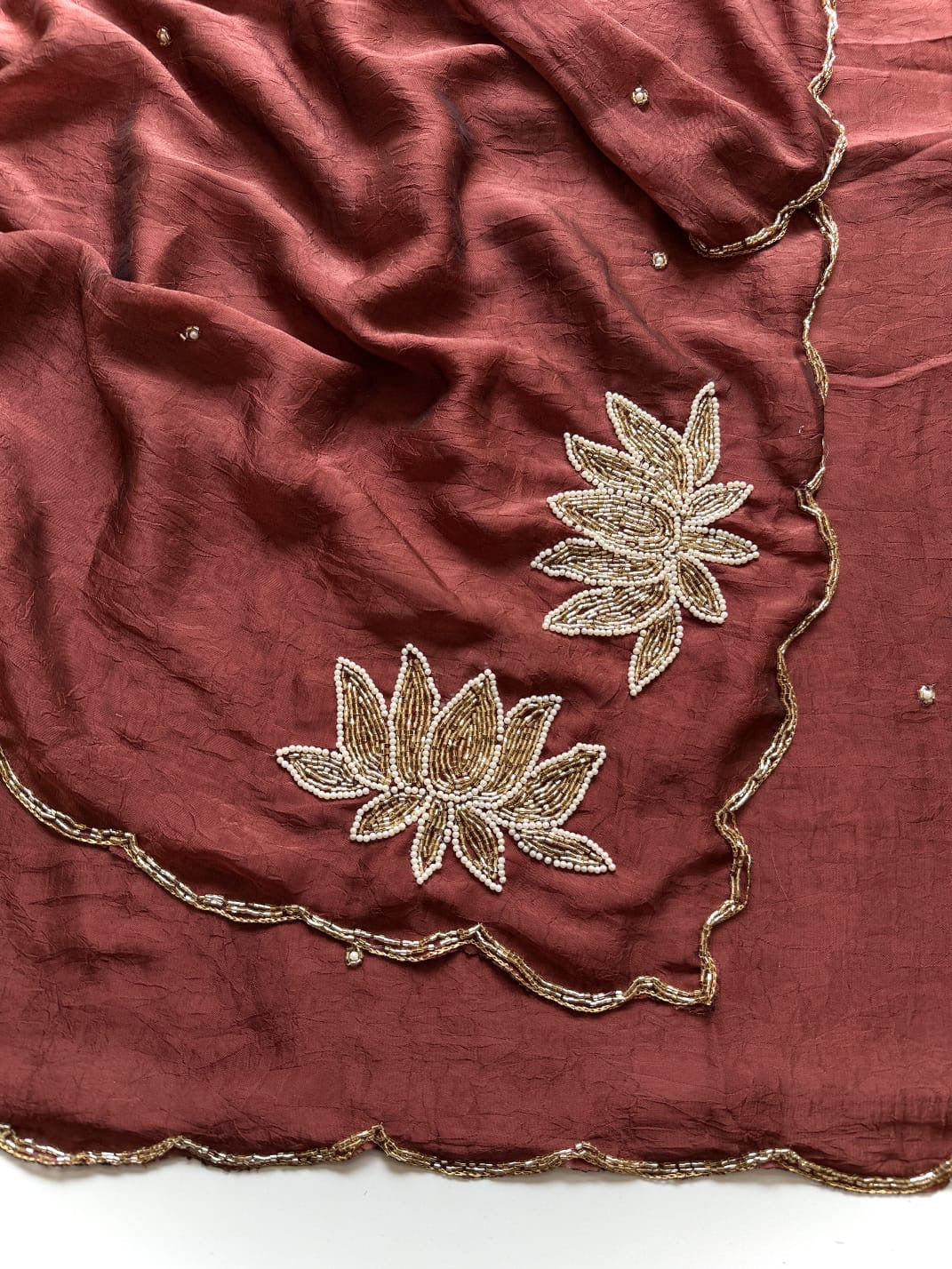 BROWN RANGOLI CRUSH SAREE WITH CUTDANA WORK