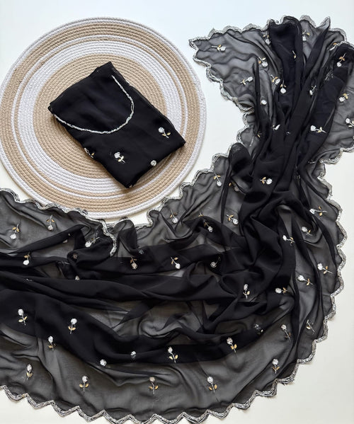BLACK GEORGETTE SAREE WITH CUTDANA AND BUTTI WORK