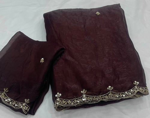 COFFEE SPACE SILK SAREE WITH BEADS WORK