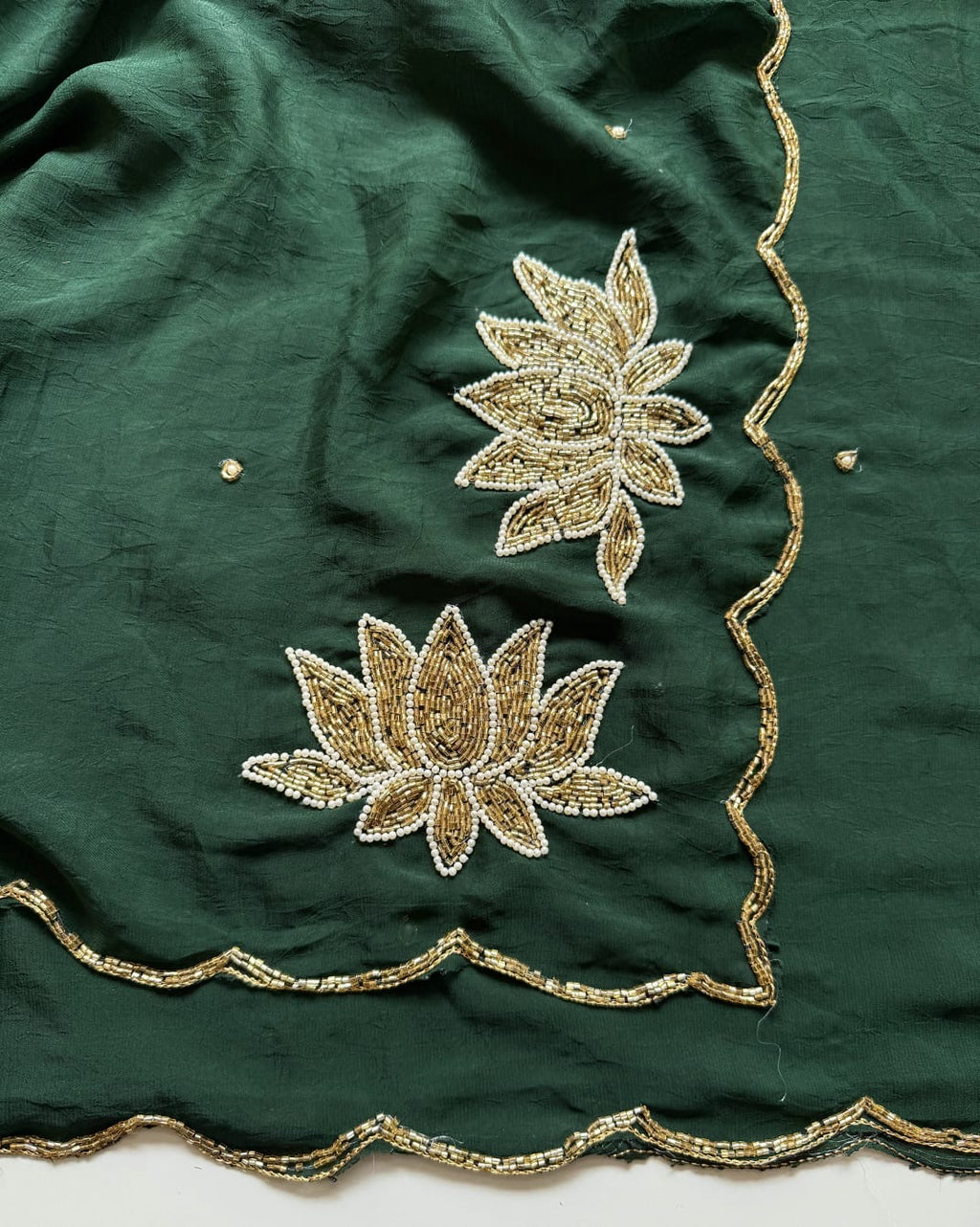 GREEN RANGOLI CRUSH SAREE WITH CUTDANA WORK