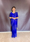 BLUE AJRAKH BANDHANI PRINT WITH MIRROR WORK SAREE