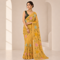 YELLOW STAR GORGETTE SAREE WITH EMBROIDERY WORK