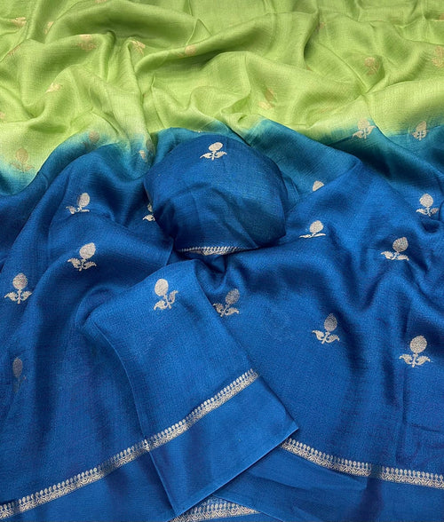 GREEN & BLUE SHADED VISCOSE KHADI SILK SAREE WITH JACQUARD DESIGN