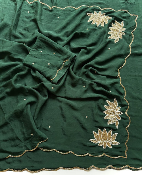 GREEN RANGOLI CRUSH SAREE WITH CUTDANA WORK