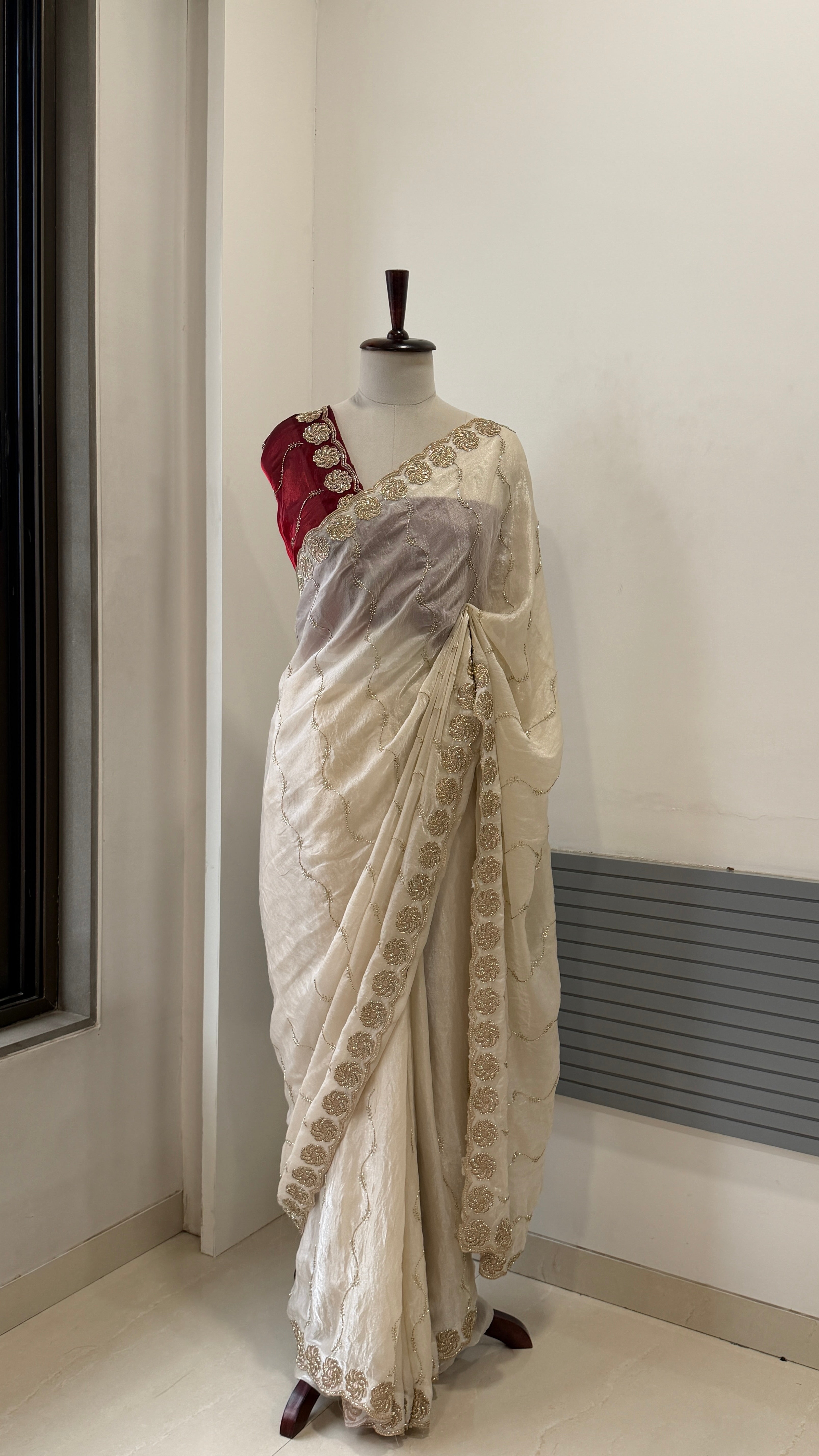 OFF SHITE SPACE SILK SAREE WITH SEQUENCE WORK