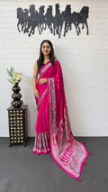 PINK AJRAKH GAJI SILK SAREE WITH MIRROR WORK