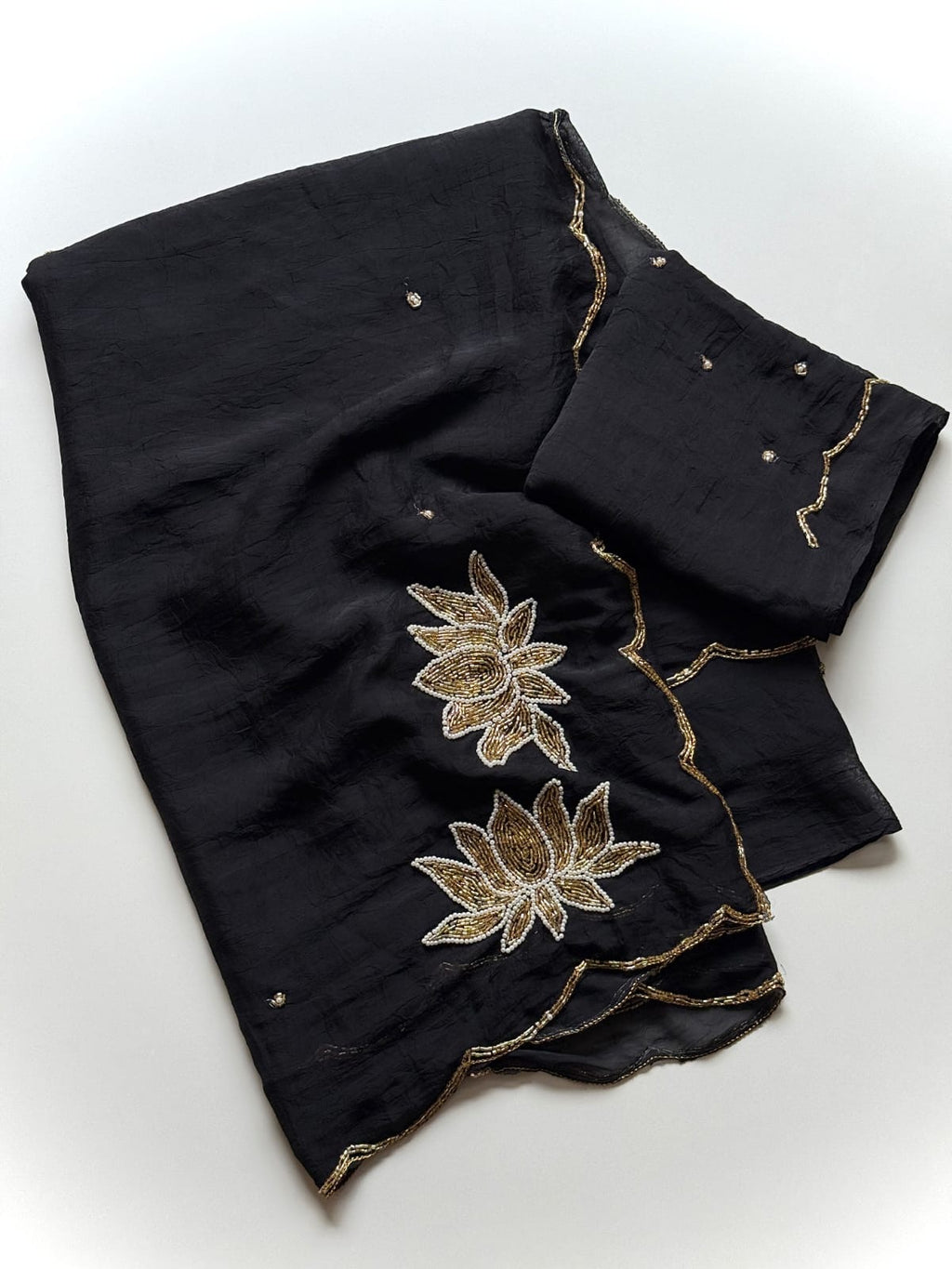 BLACK RANGOLI CRUSH SAREE WITH CUTDANA WORK