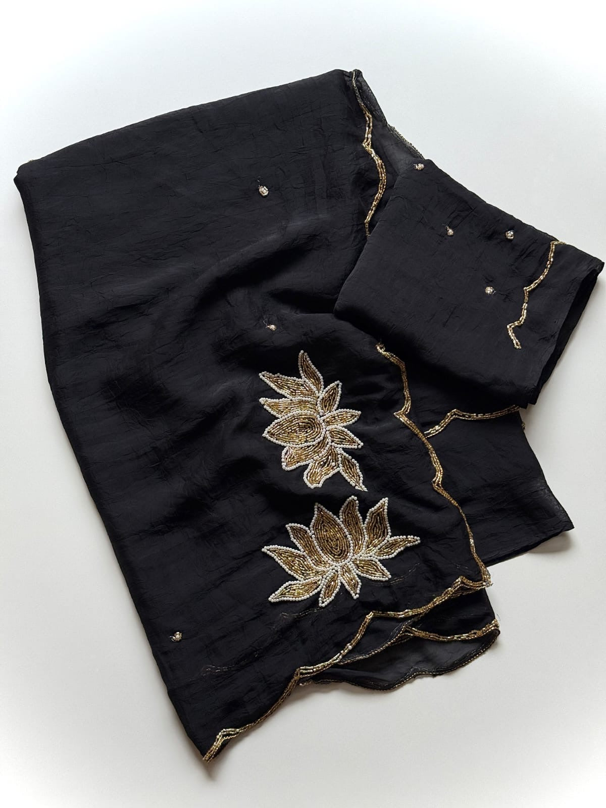BLACK RANGOLI CRUSH SAREE WITH CUTDANA WORK