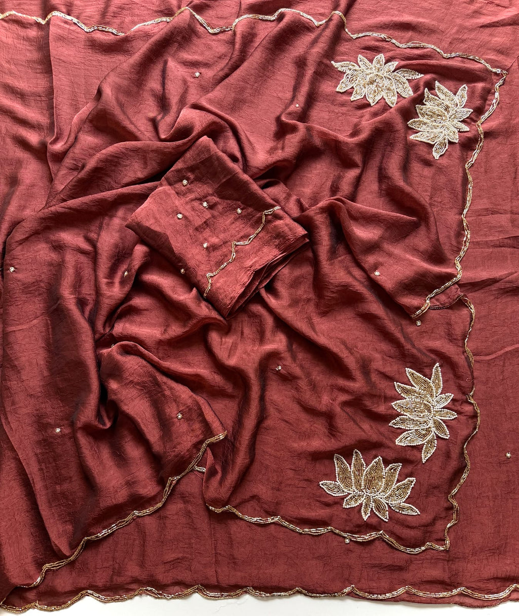 BROWN RANGOLI CRUSH SAREE WITH CUTDANA WORK