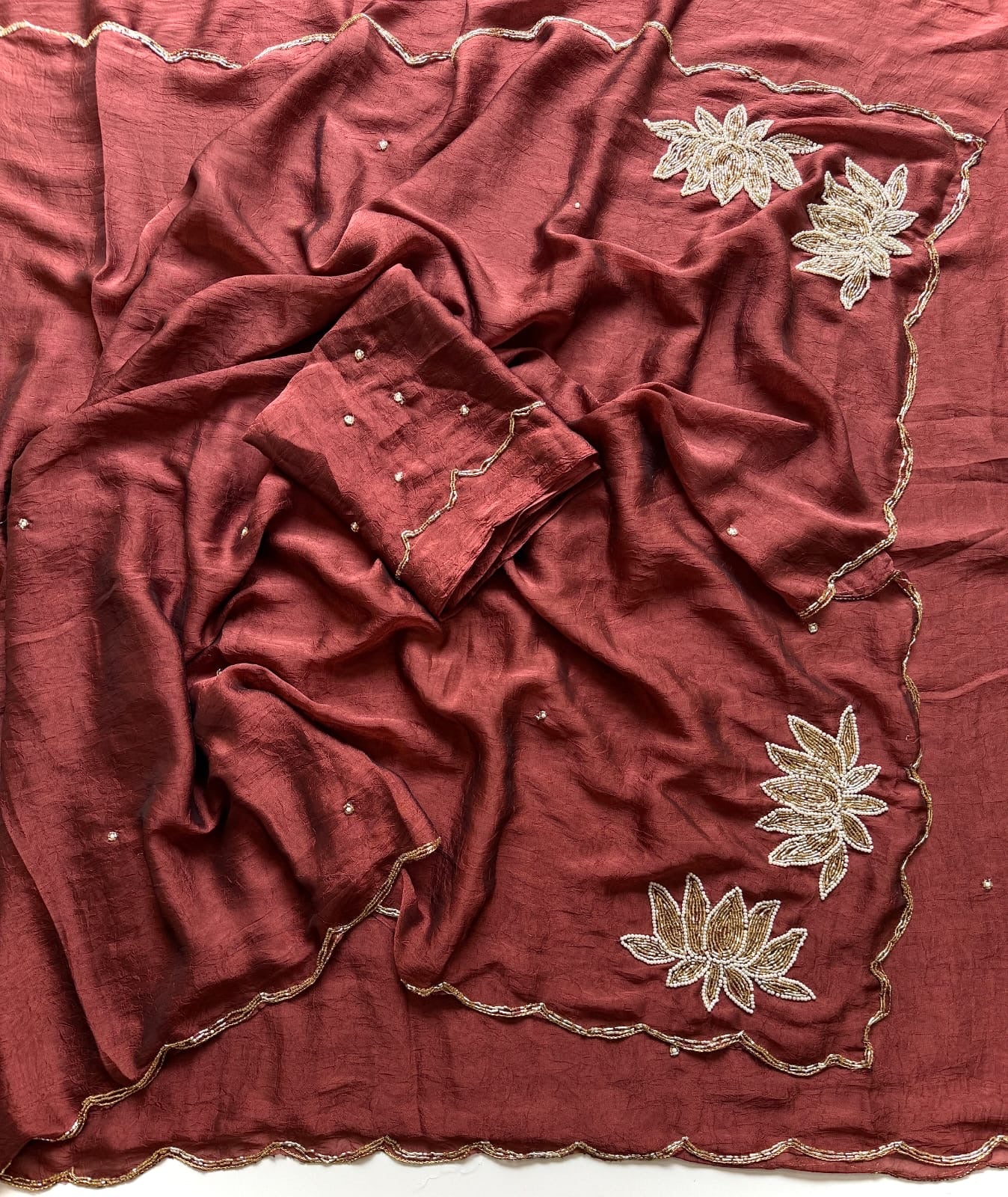 BROWN RANGOLI CRUSH SAREE WITH CUTDANA WORK