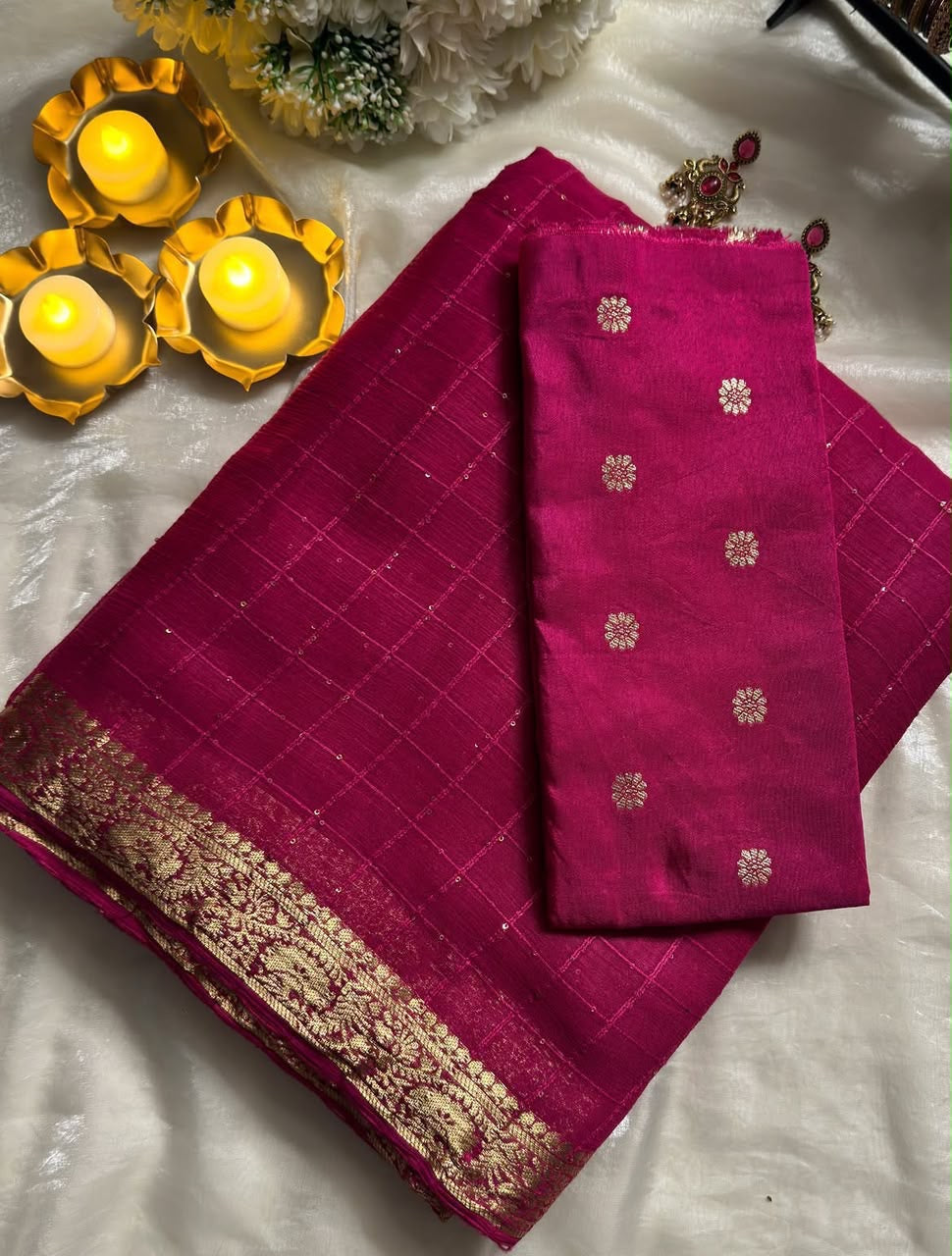 PINK VISCOSE GORGETTE SEQUENCE SAREE