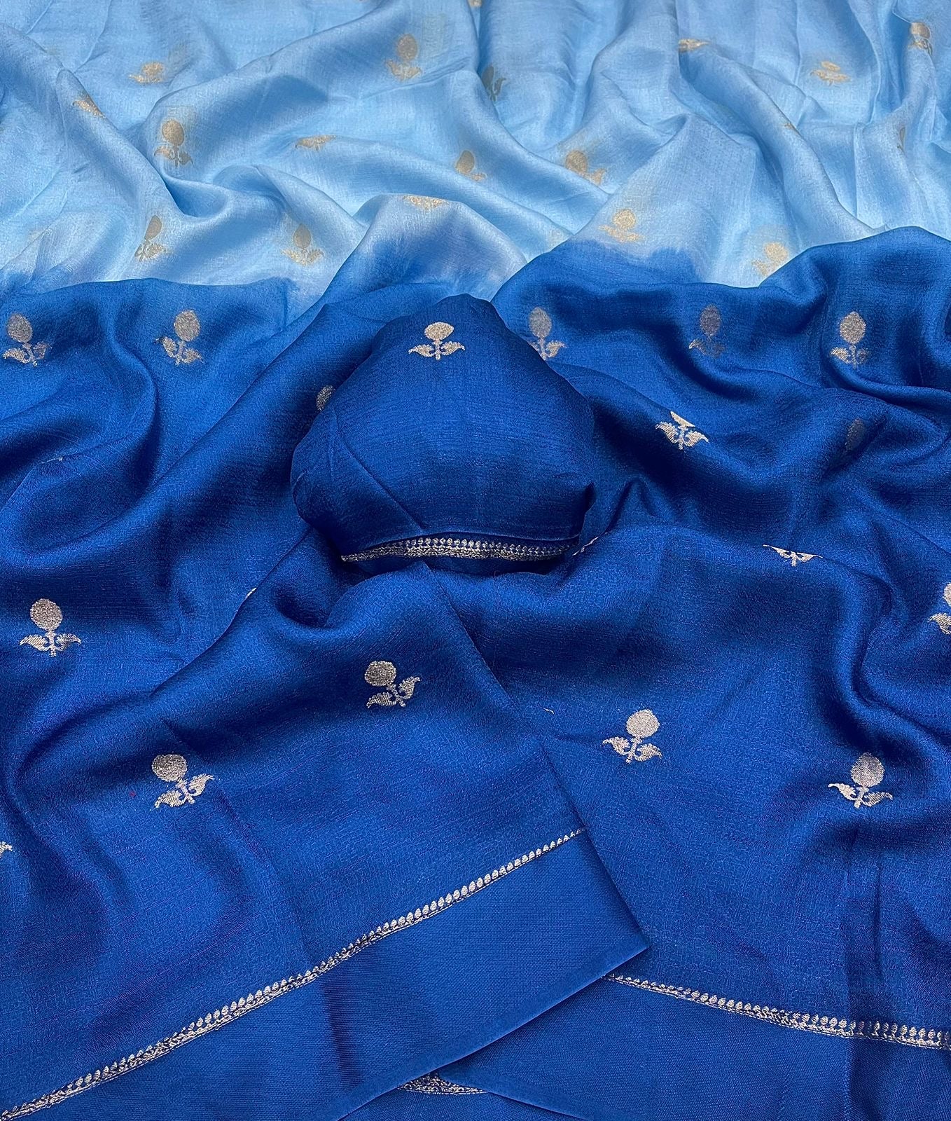 LIGHT BLUE & BLUE SHADED VISCOSE KHADI SILK SAREE WITH JACQUARD DESIGN