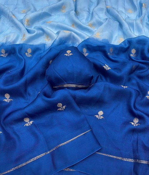 LIGHT BLUE & BLUE SHADED VISCOSE KHADI SILK SAREE WITH JACQUARD DESIGN