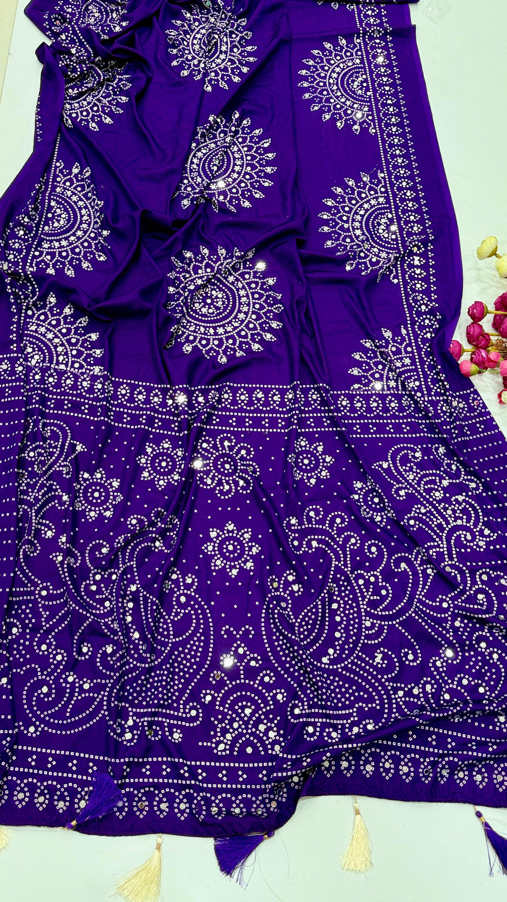 VIOLET AJRAKH BANDHANI PRINT MIRROR WORK SAREE