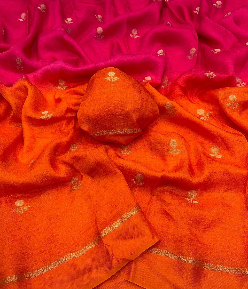PINK & ORANGE SHADED VISCOSE KHADI SILK SAREE WITH JACQUARD DESIGN