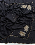 BLACK RANGOLI CRUSH SAREE WITH CUTDANA WORK