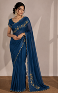 BLUE RANGOLI CRUSHED SAREE WITH CUTDANA WORK