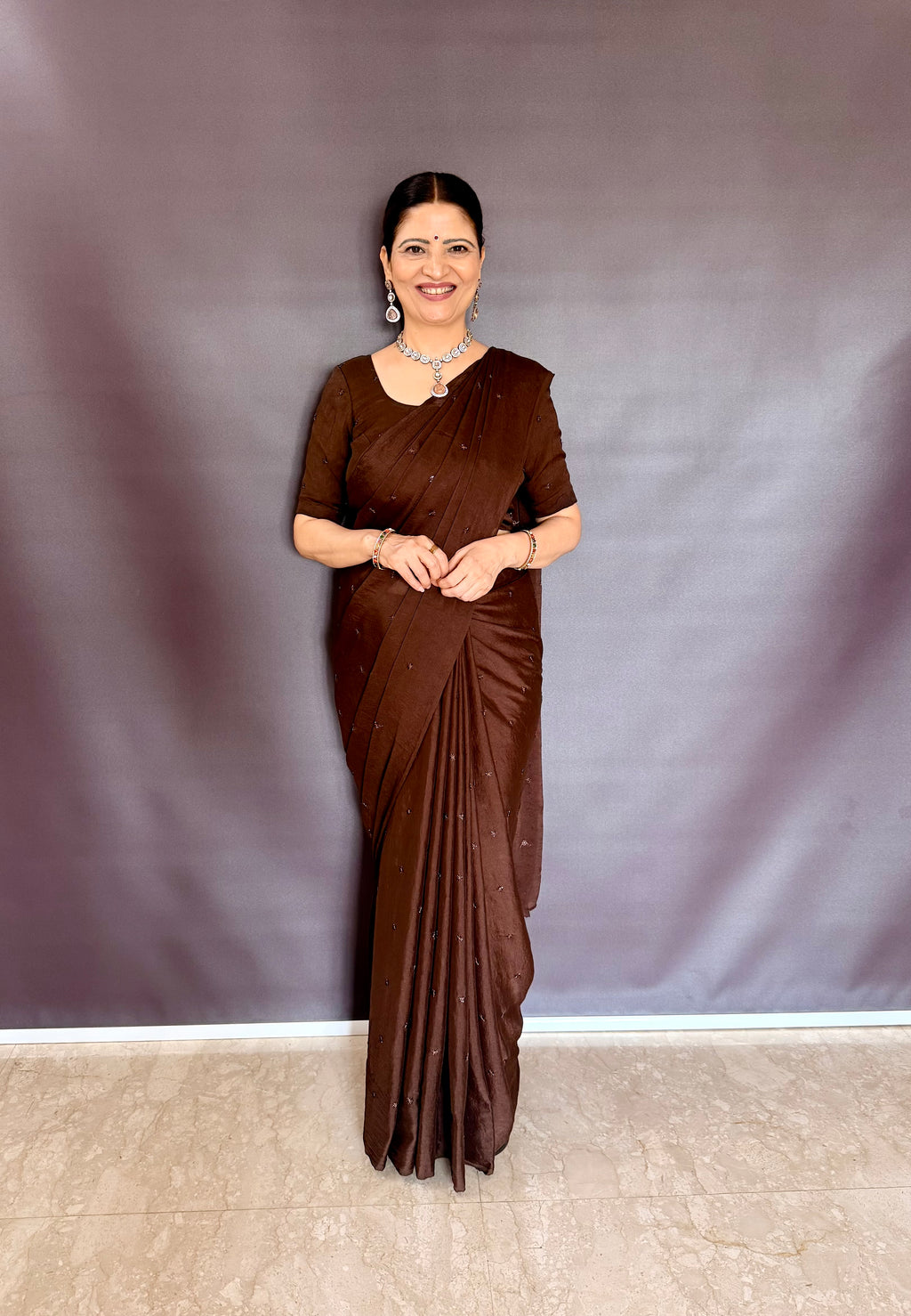 COFFEE CRUSH SAREE WITH BEADS BUTTI WORK