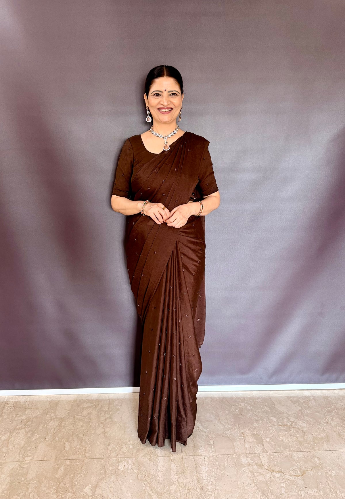 COFFEE CRUSH SAREE WITH BEADS BUTTI WORK