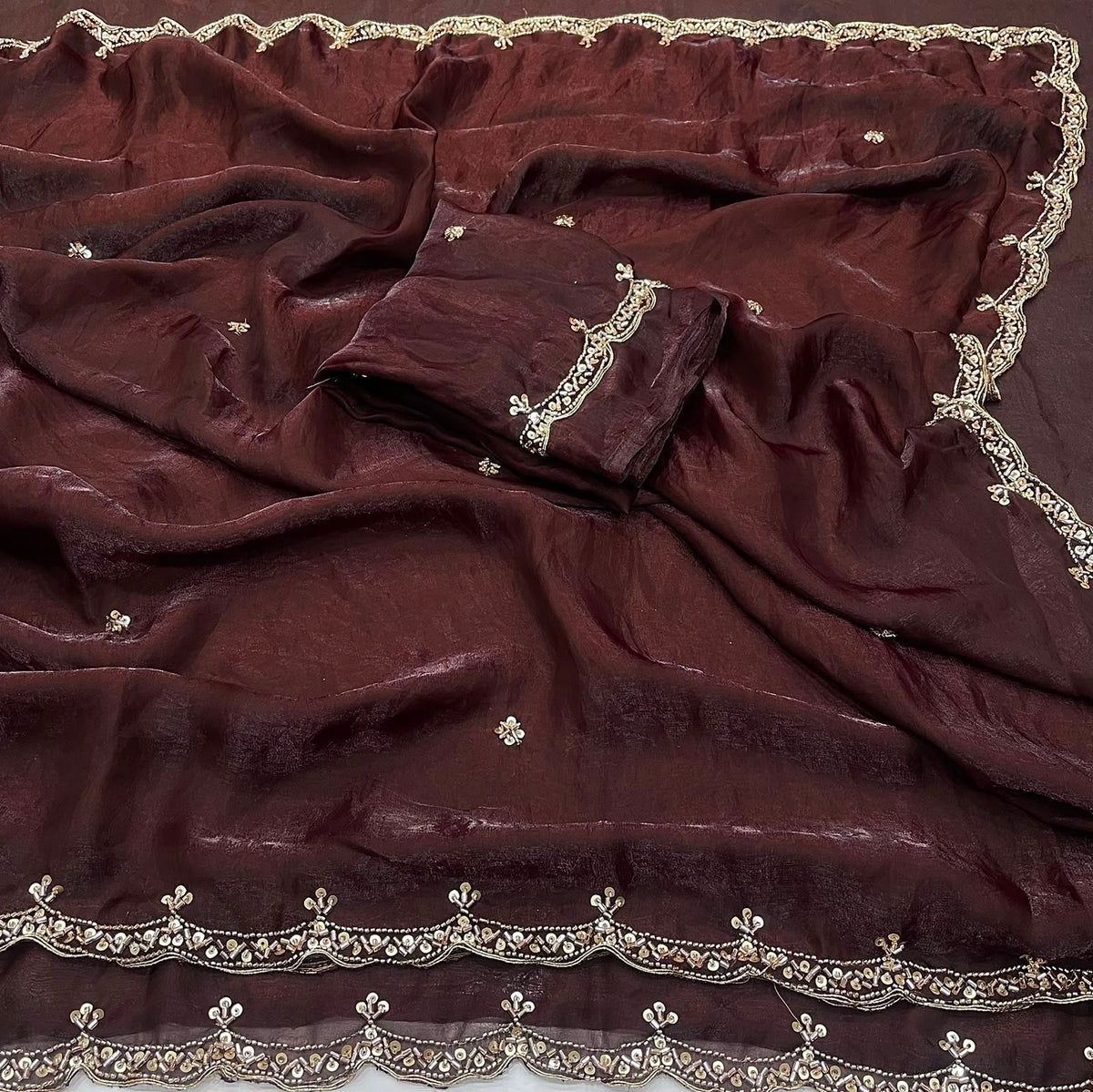 COFFEE SPACE SILK SAREE WITH BEADS WORK
