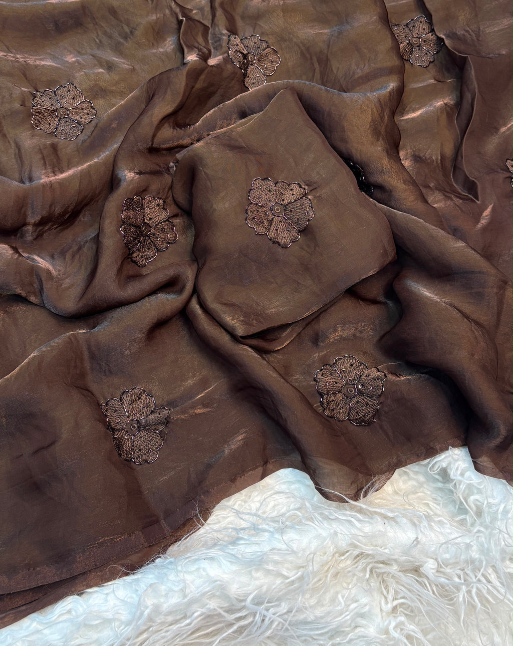 COFFEE SPACE FENDY SILK SAREE WITH BEADS AND EMBROIDERY WORK