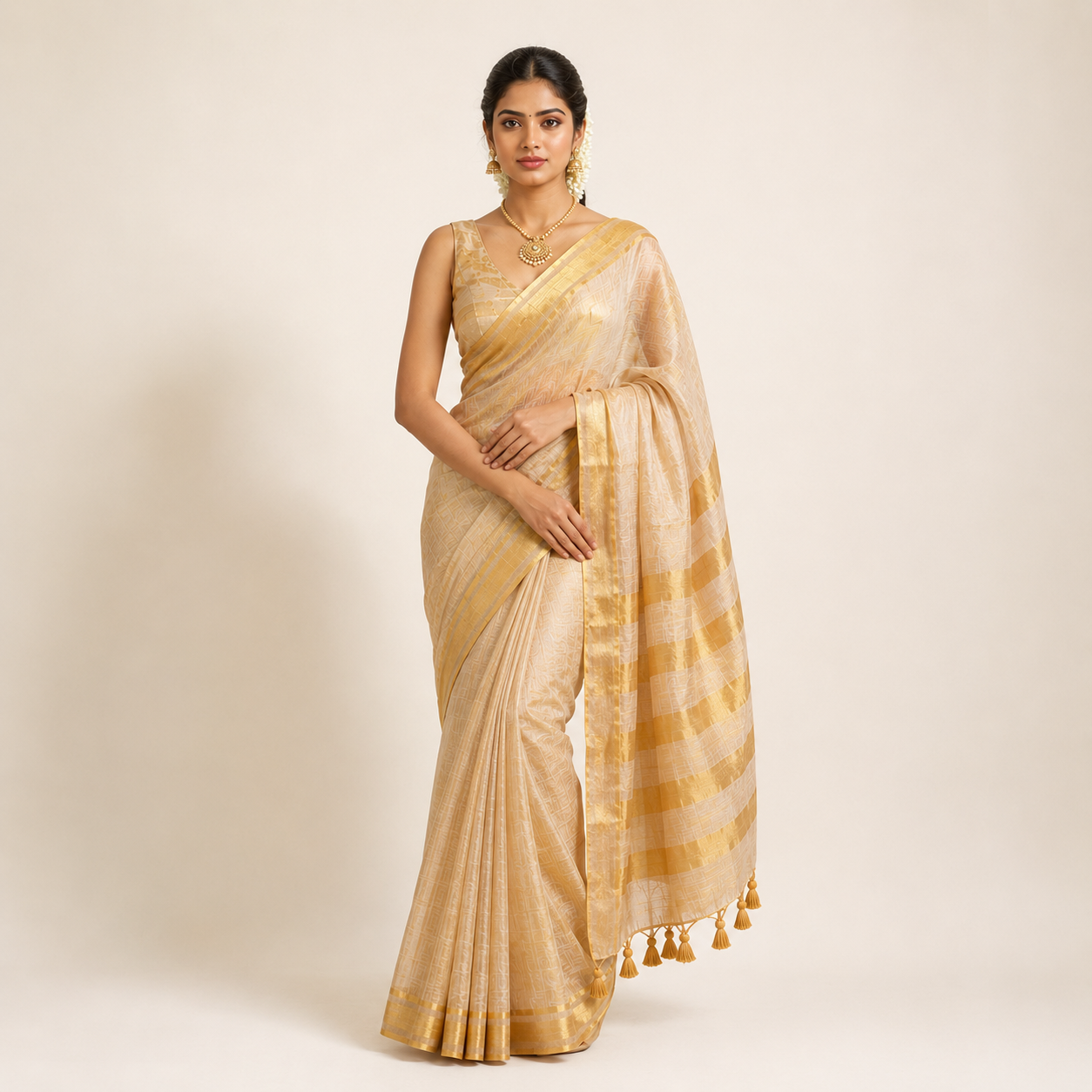 LINEN ZARI TISSUE SILK SAREE WITH BEAUTIFUL ZARI PALLU.
