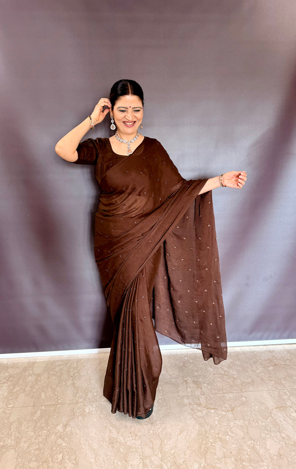 COFFEE CRUSH SAREE WITH BEADS BUTTI WORK