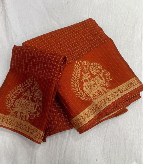 ORANGE VISCOSE CHINON WEAVING SAREE