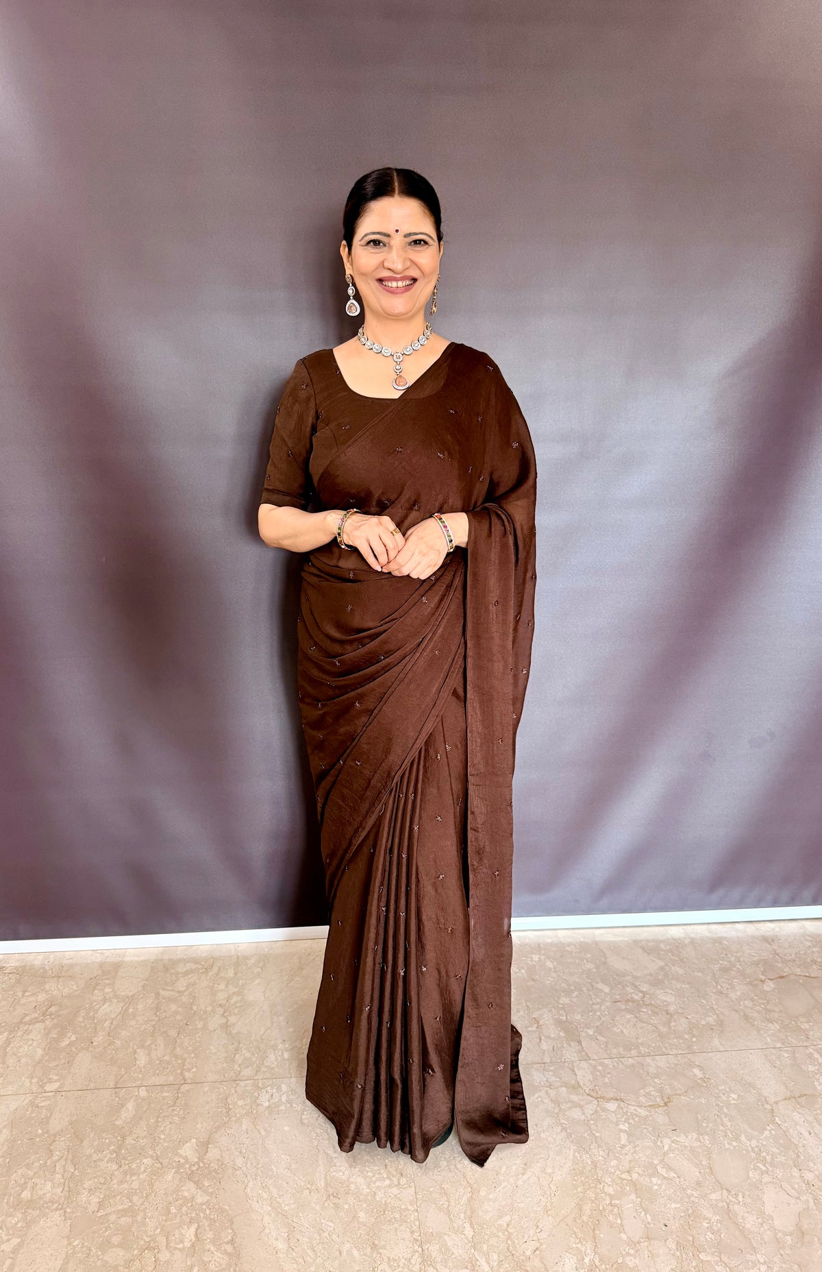 COFFEE CRUSH SAREE WITH BEADS BUTTI WORK