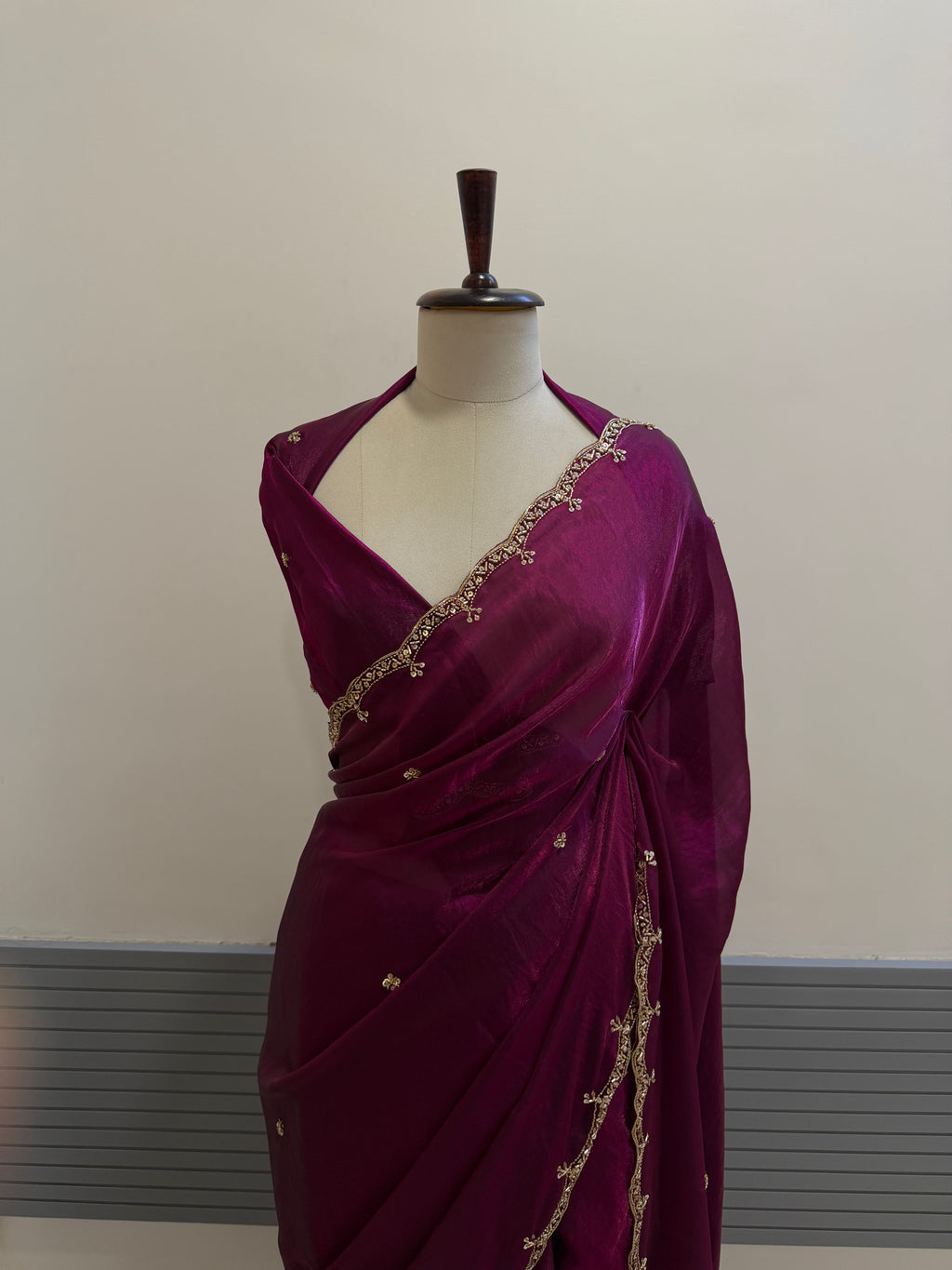 WINE SPACE SILK SAREE WITH BEADS WORK
