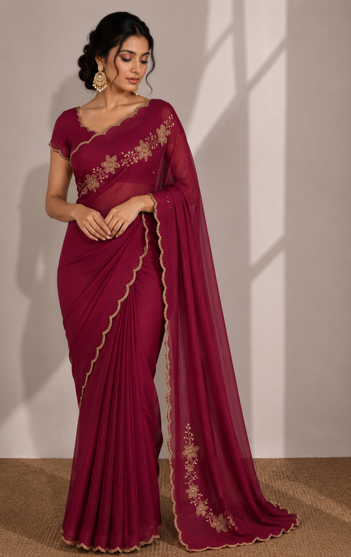 RUBY PINK RANGOLI CRUSHED SAREE WITH CUTDANA WORK