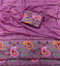 PINK STAR GORGETTE SAREE WITH FLORAL EMBROIDERY WORK