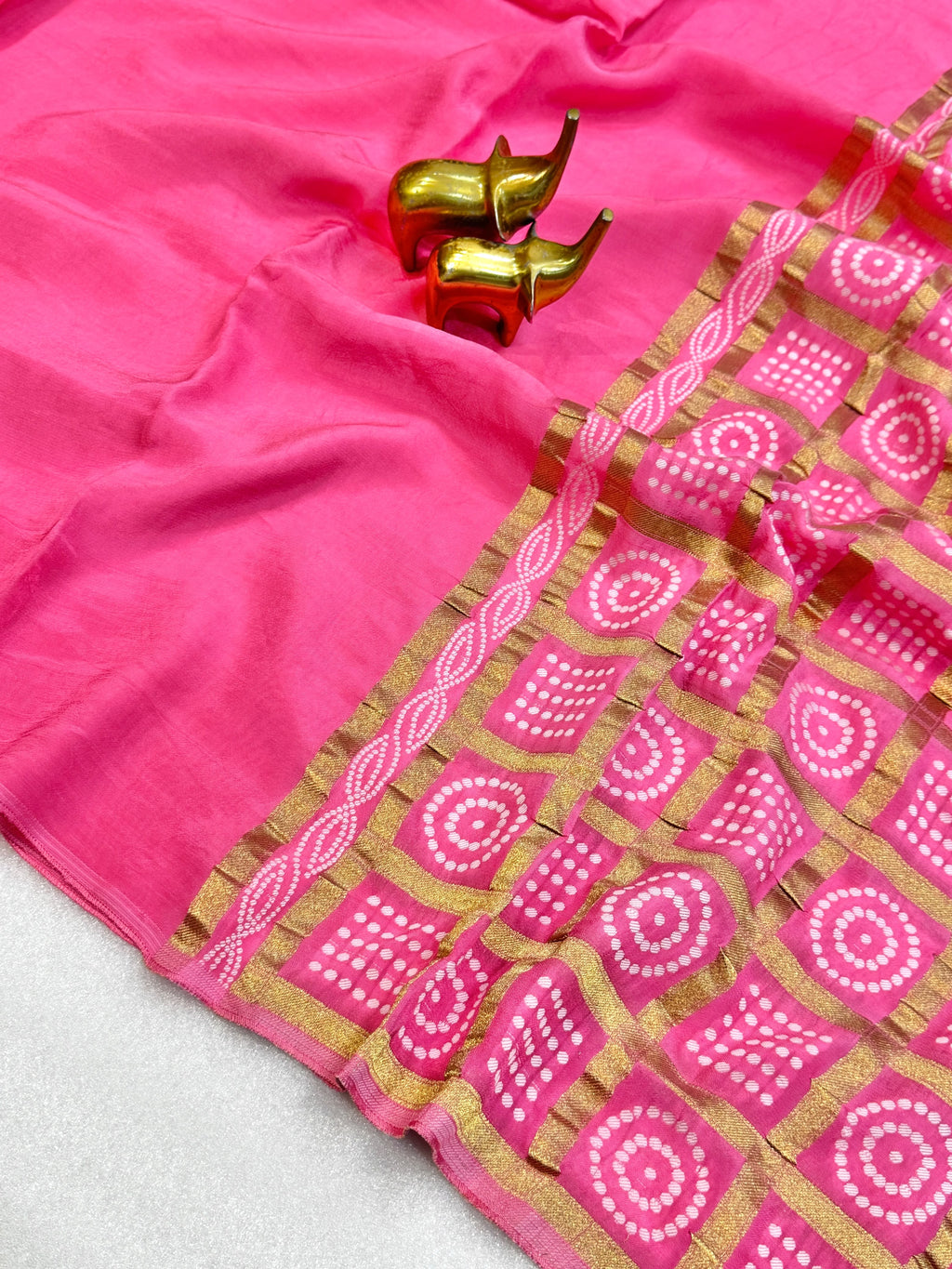 PINK MYSORE SILK SAREE WITH BANDHANI PALLU