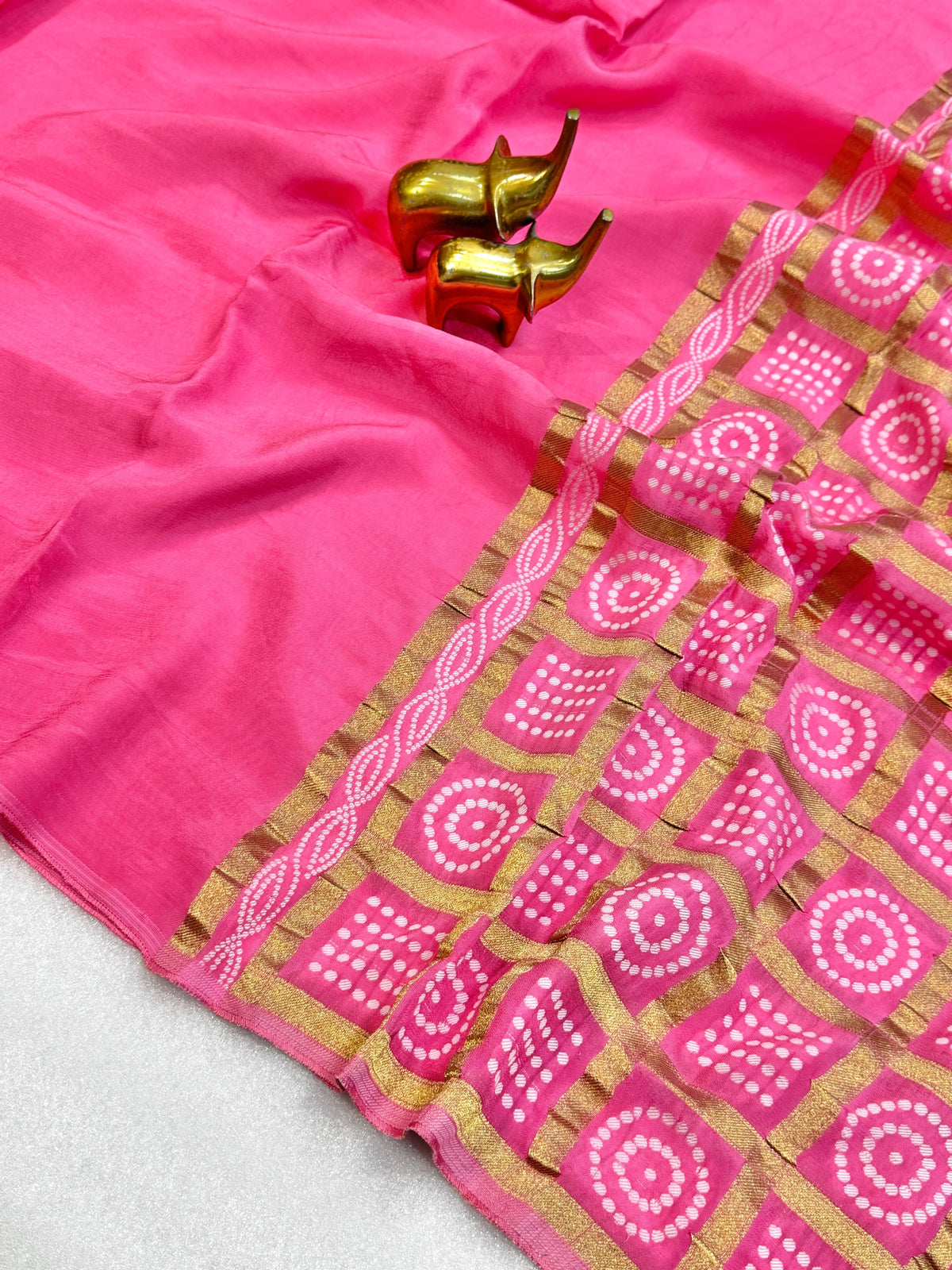 PINK MYSORE SILK SAREE WITH BANDHANI PALLU