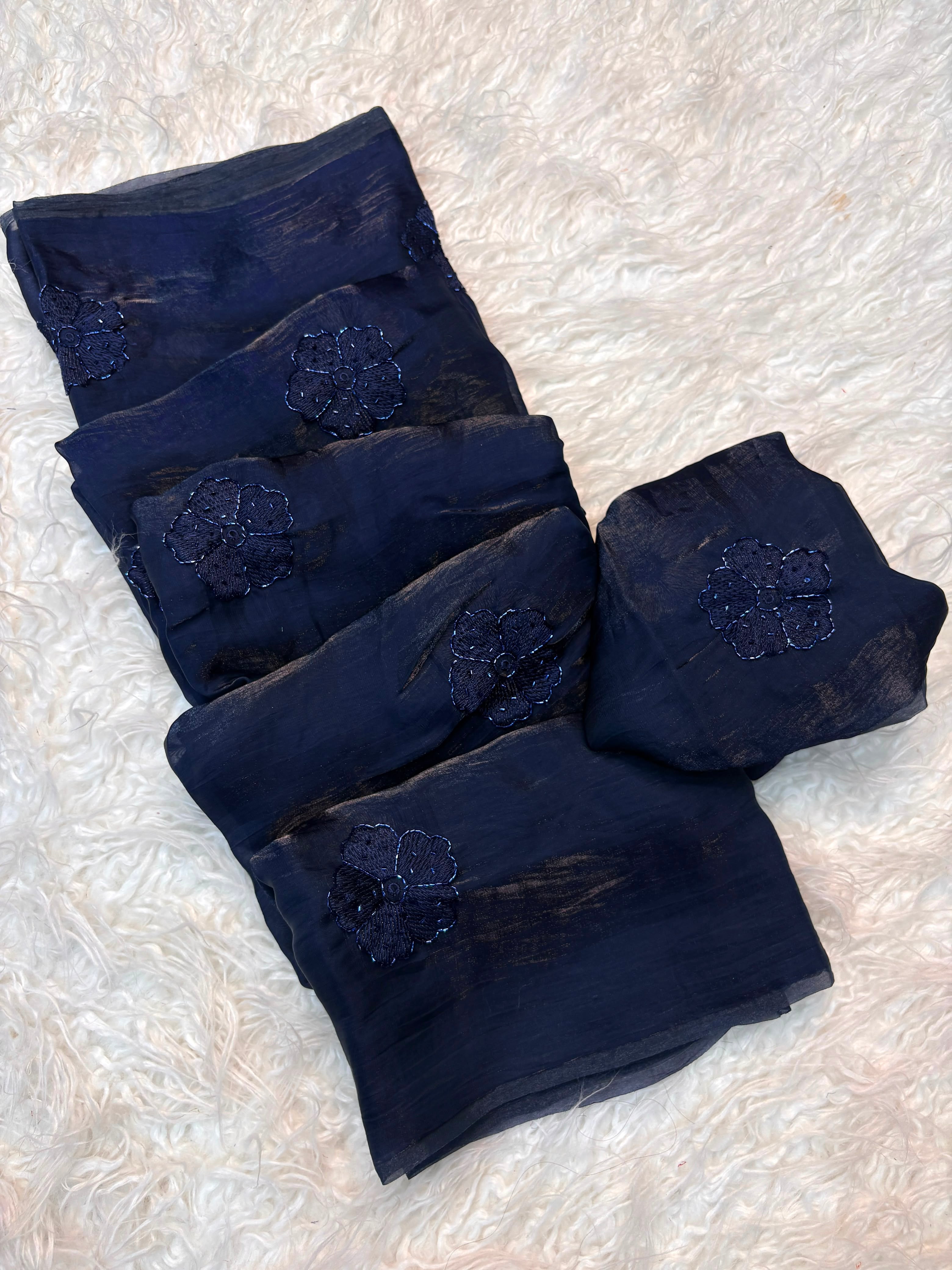 BLUE SPACE FENDY SILK SAREE WITH BEADS AND EMBROIDERY WORK