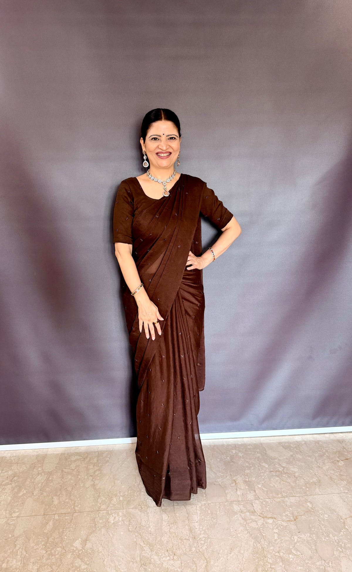 COFFEE CRUSH SAREE WITH BEADS BUTTI WORK