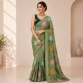 GREEN STAR GORGETTE SAREE WITH EMBROIDERY WORK