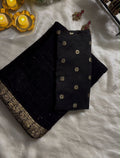 BLACK VISCOSE GORGETTE SEQUENCE SAREE