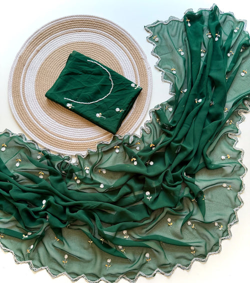 GREEN GEORGETTE SAREE WITH CUTDANA AND BUTTI WORK