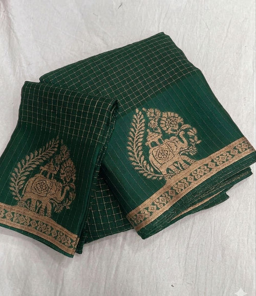 GREEN VISCOSE CHINON WEAVING SAREE