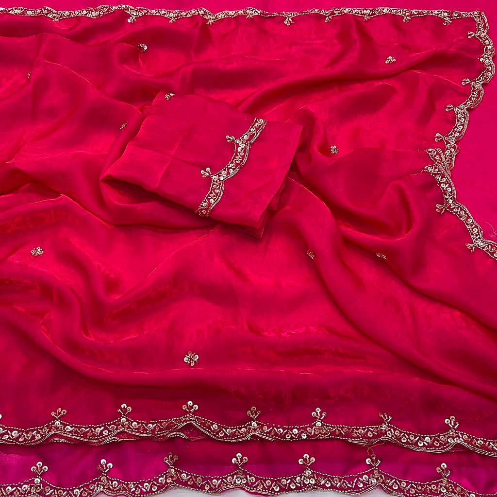 PINK SPACE SILK SAREE WITH BEADS WORK