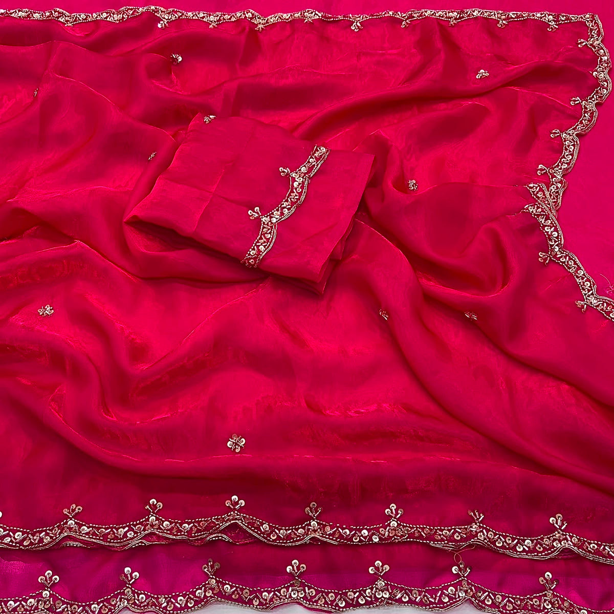 PINK SPACE SILK SAREE WITH BEADS WORK