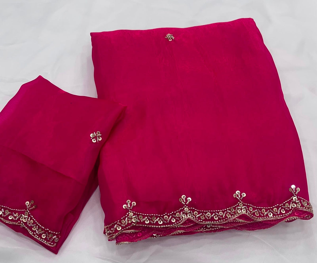 PINK SPACE SILK SAREE WITH BEADS WORK